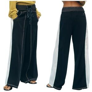 Anthropologie Pilcro Reworked Wide-Leg Sport Pants Medium Black White